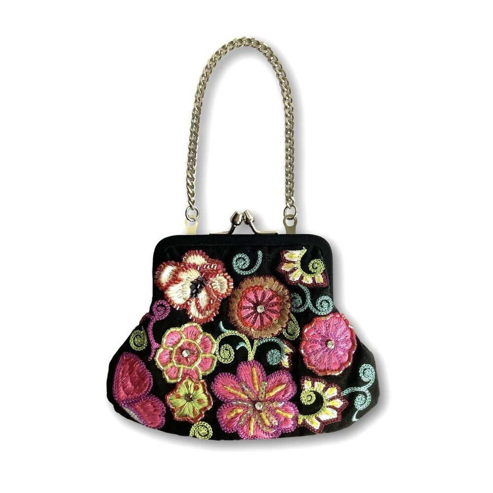 Vera Bradley 25th Anniversary Small Beaded Purse Floral Embroidery Kiss Lock